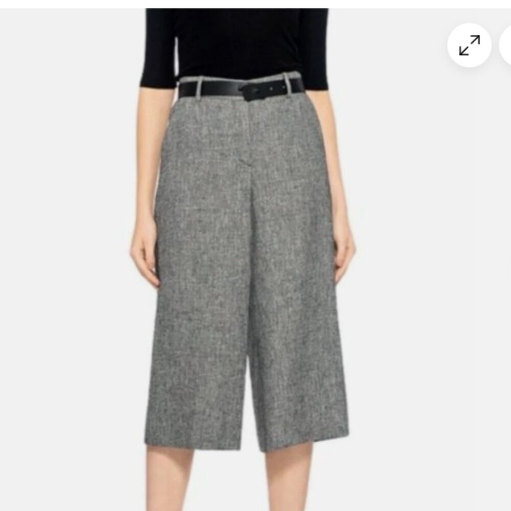 Theory Halentra Linen Crepe Wide Leg Culotte Pants Gray Size 00